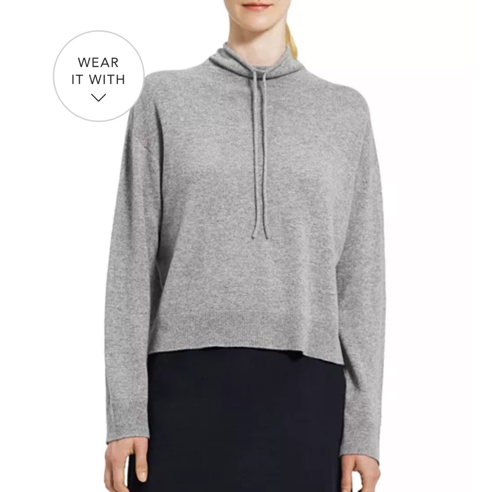 Theory mock neck hoodie in whale grey. Soft cashmere. New with tags